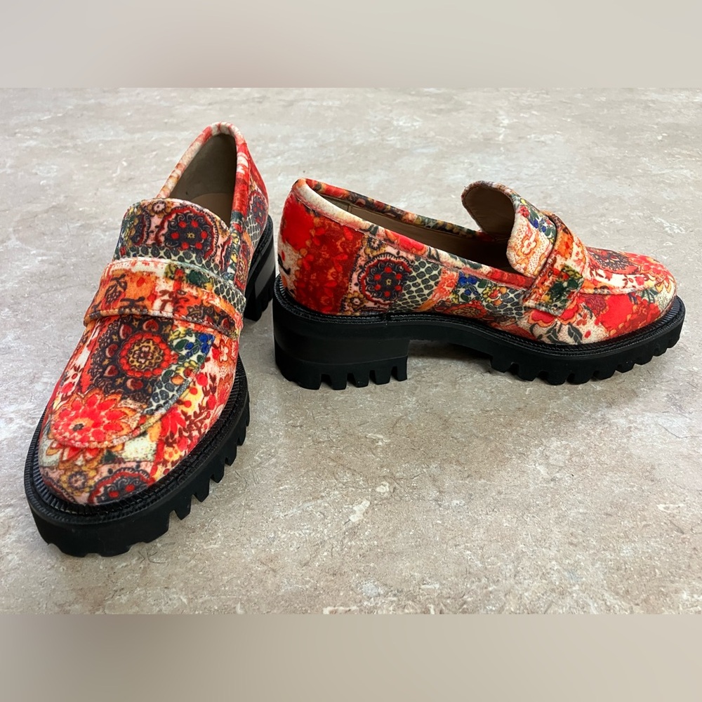 Laura Ashley Aerosols Aware chunky lug sole loafers 70s 80s Y2K floral sz 7 NWOB - Picture 4 of 6